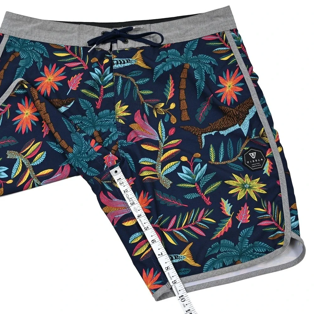 Vissla Board Shorts Coconut Stretch Mens 33 Sharks Floral Beach Swim Surf
